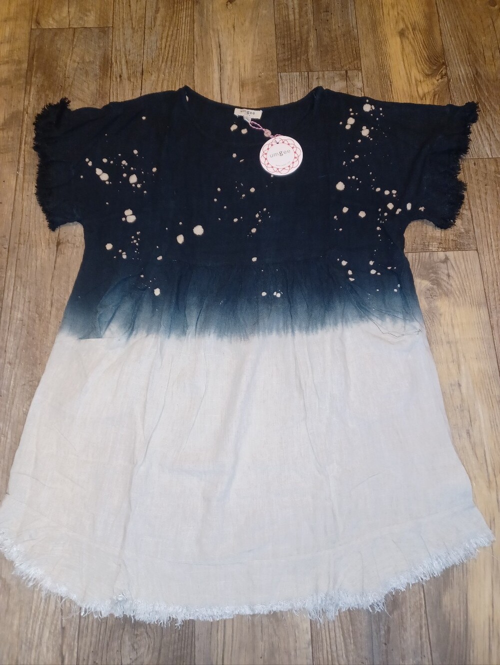 Umgee Black to Cream Ombre Maxi Skirt with Bleach-Splatter Detail